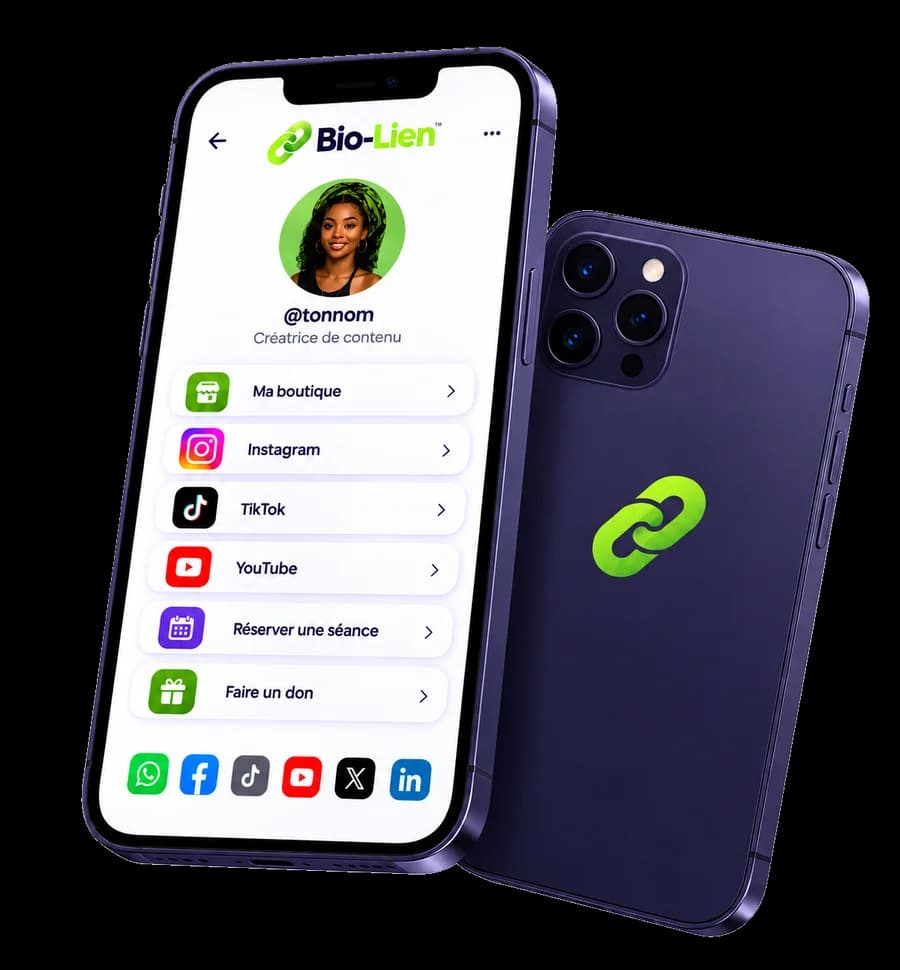 Une page Bio-Lien affichée sur un téléphone